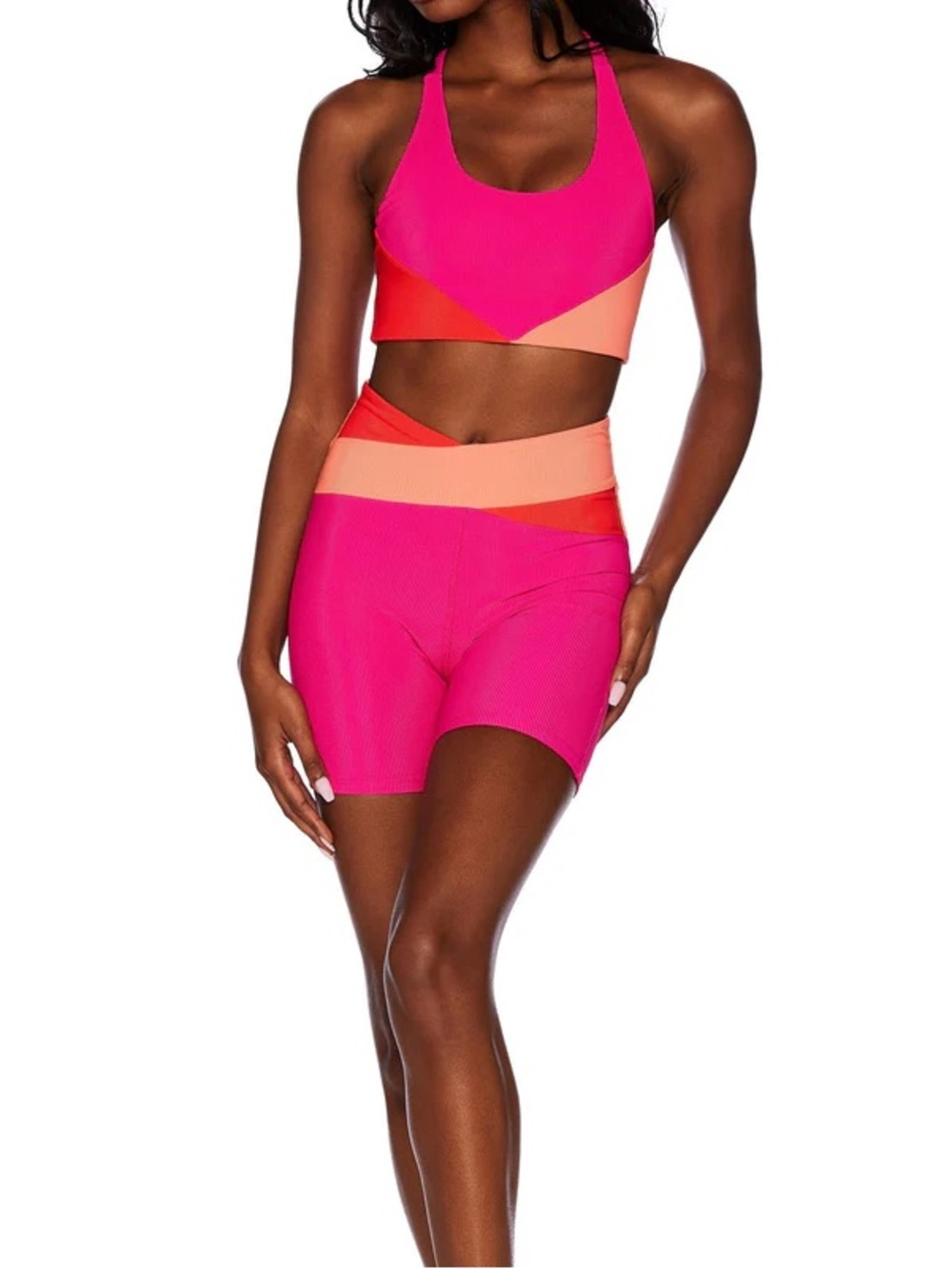 Beach Riot Hot Pink Colorblock High-Waist Bike Shorts - Picture 3 of 8